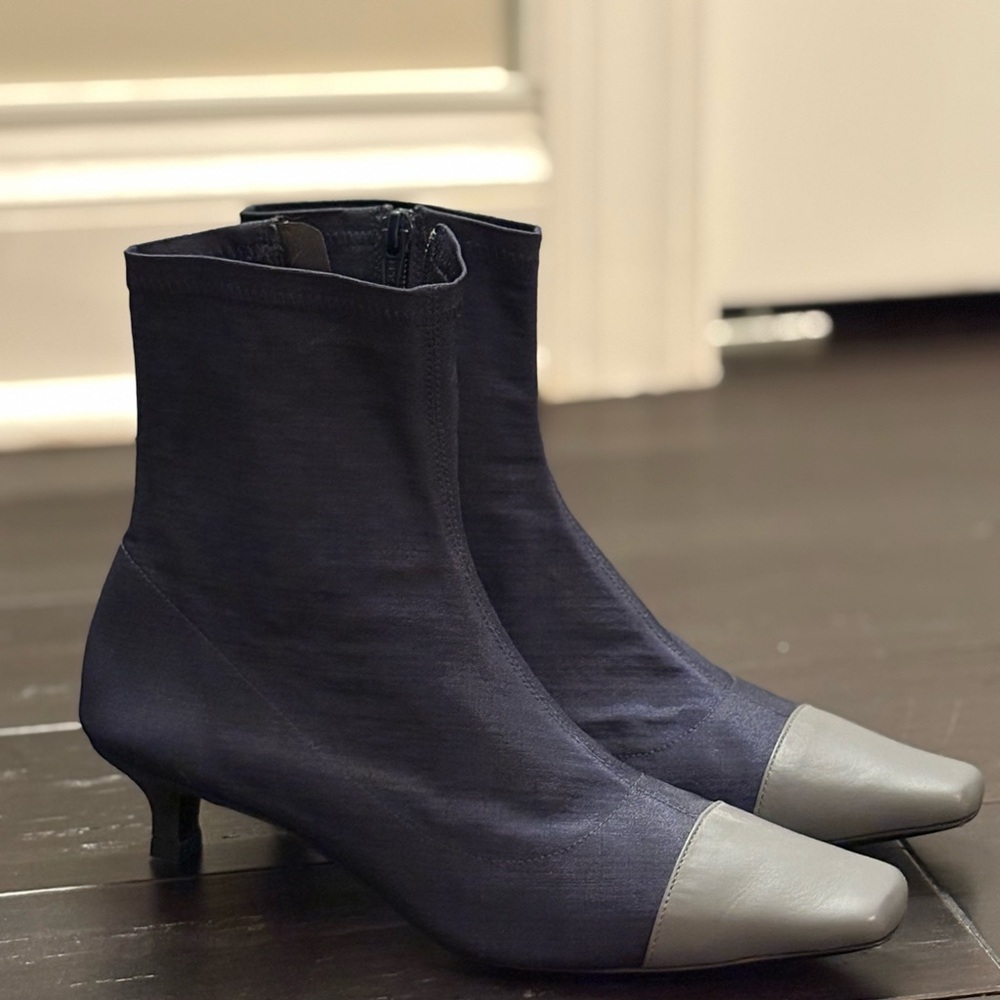 BY FAR Women's Heeled Boots - Navy Blue and Gray.